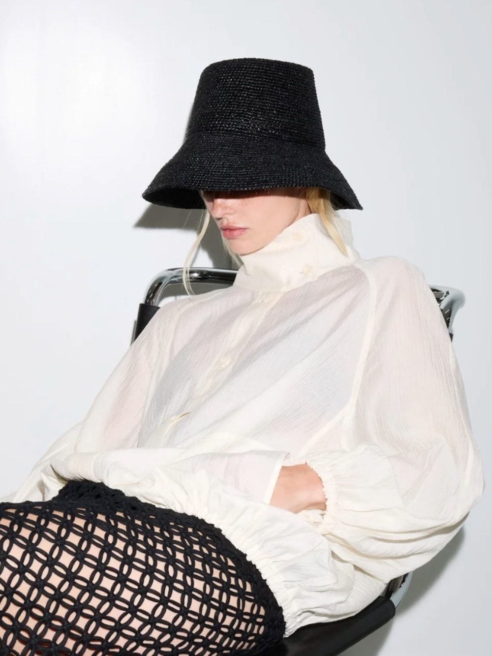 Janessa Leone Felix Packable Raffia Straw Bucket Hat in Black, sz Medium - Picture 8 of 10